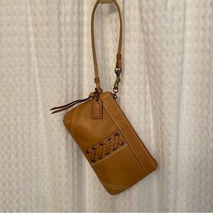 Coach Tan Leather Wristlet with Lacing Detail